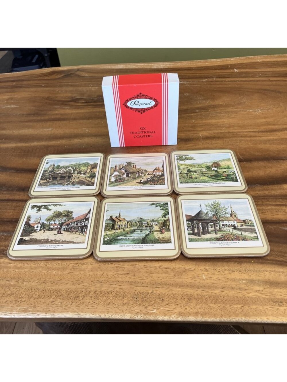 Pimpernel Box Set of Six Traditional Coasters Corked Back Square